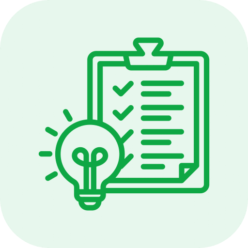 Icon Clipboard und Glühbirne